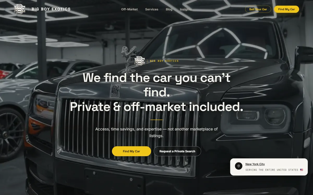 Big Boy Exotics homepage on desktop
