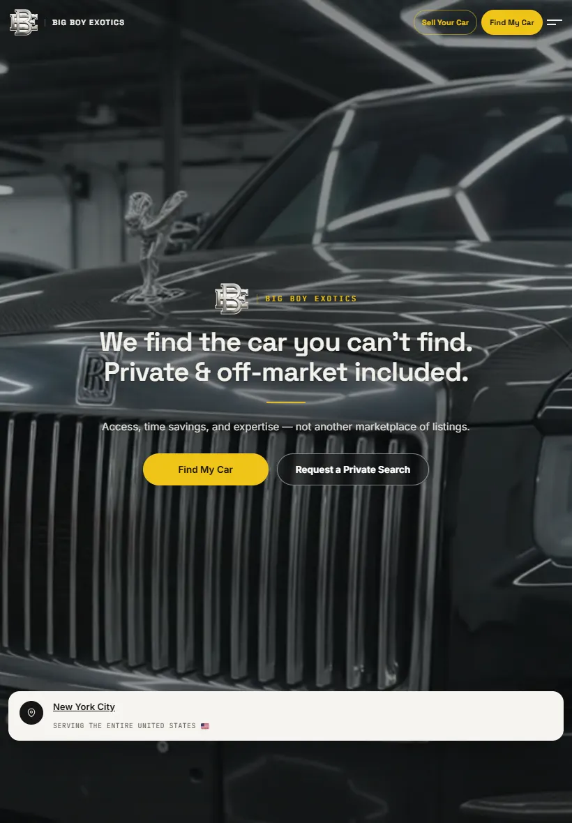 Big Boy Exotics homepage, tablet screenshot