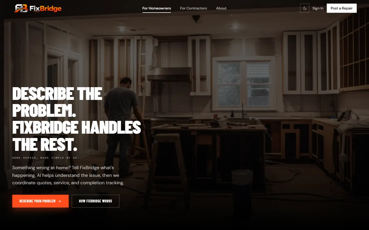 FixBridge homepage on desktop