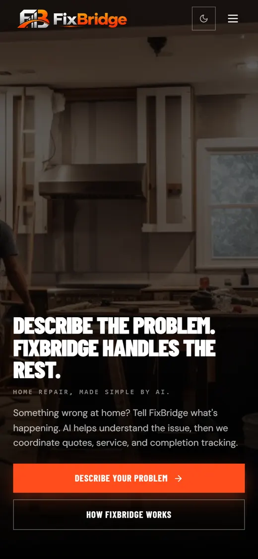 FixBridge homepage on mobile