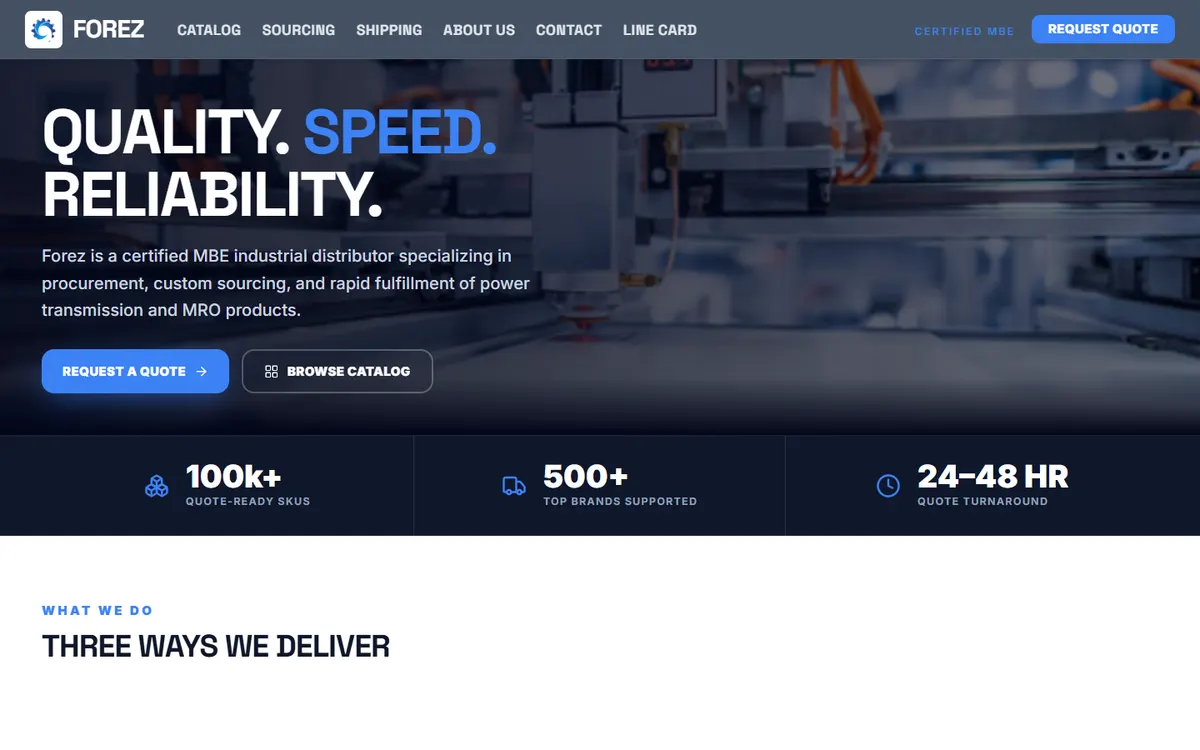 Forez Corp homepage on desktop